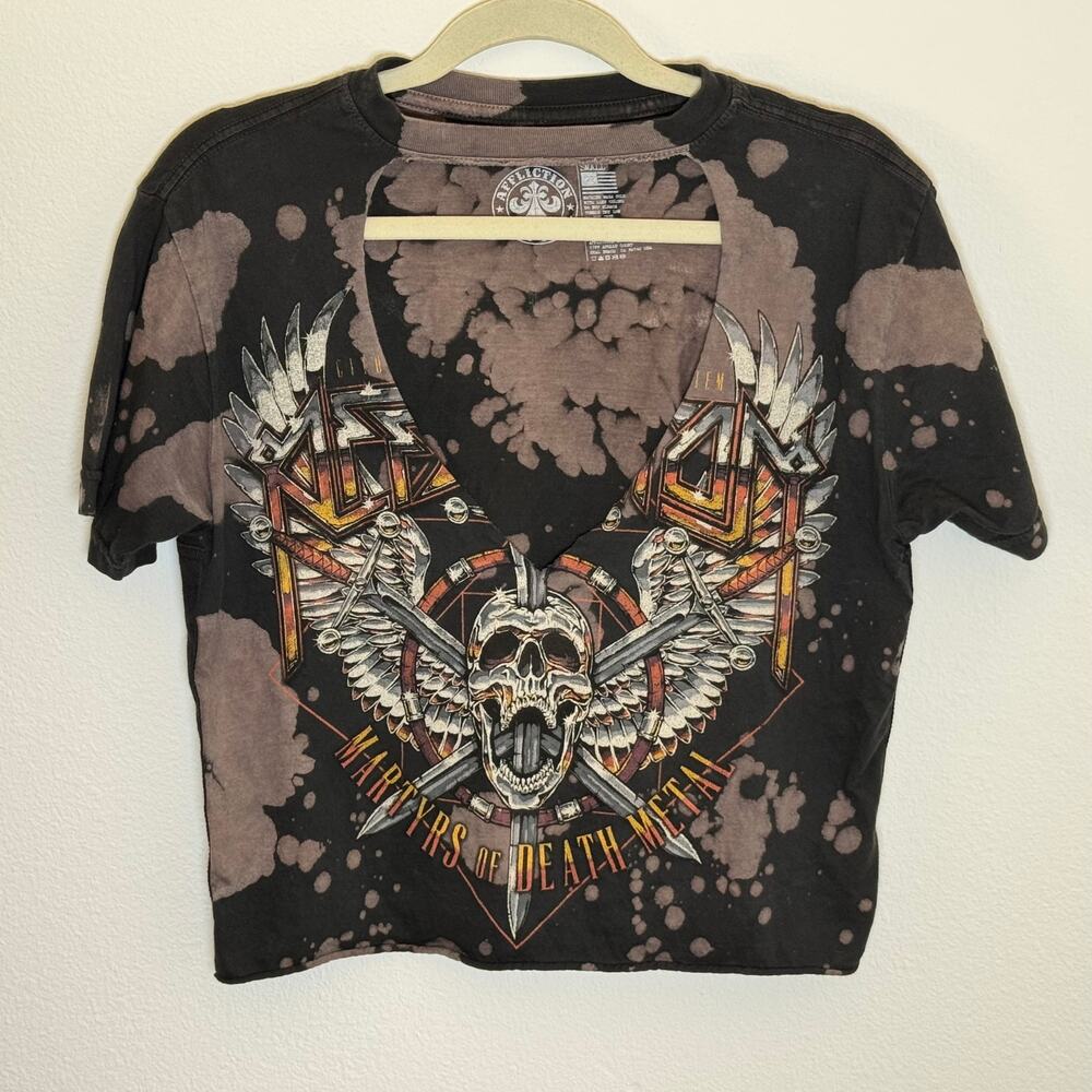 Affliction Set List Martyrs of Death Metal Bleached Crop Tee Small